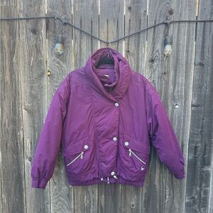 Vintage Skitique Magenta Puffy Snow/Ski/Snowboard Jacket with Floral Details Sm
